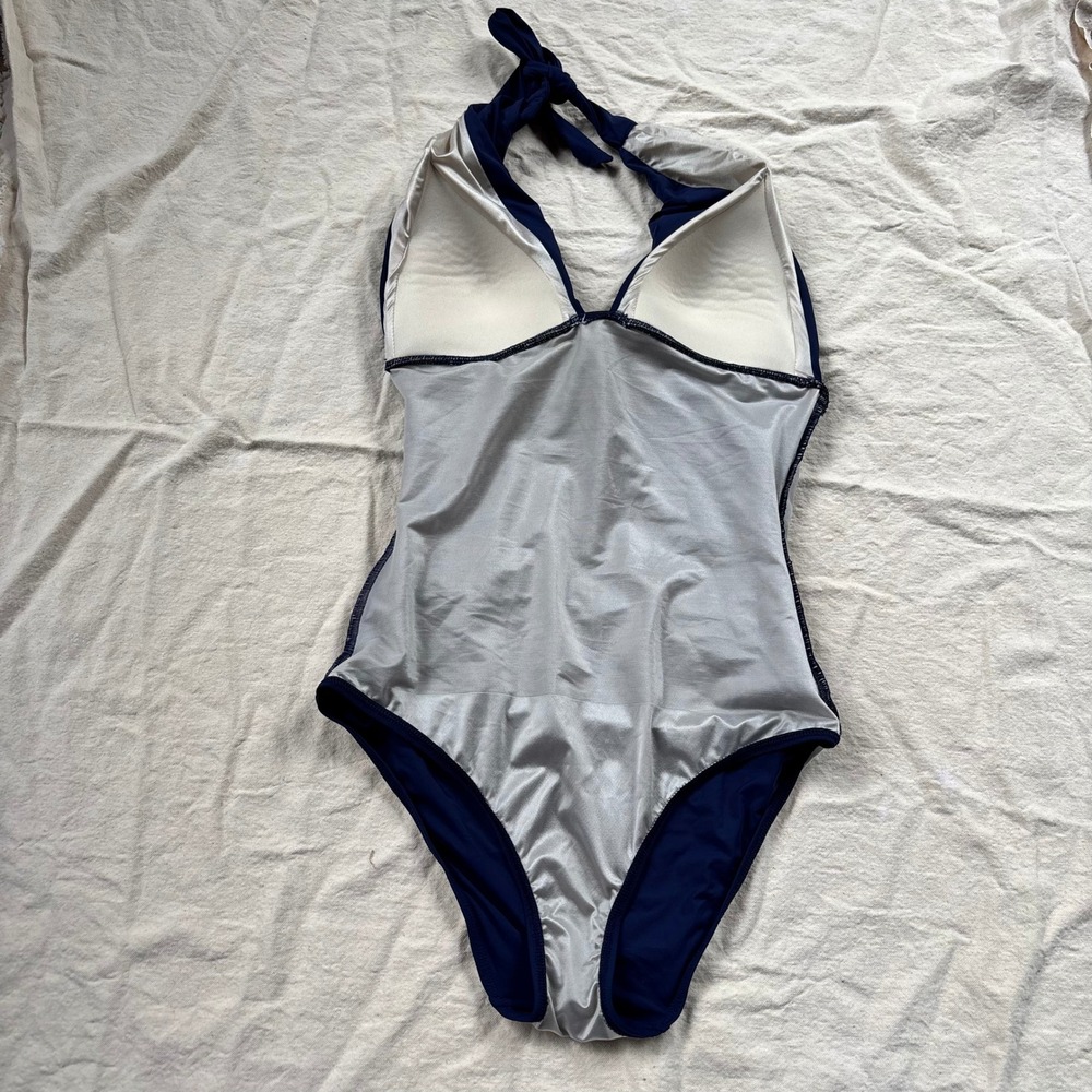 Victoria's Secret Navy Blue Ruched Halter One Piece Swimsuit Small Tummy Control - Picture 3 of 4